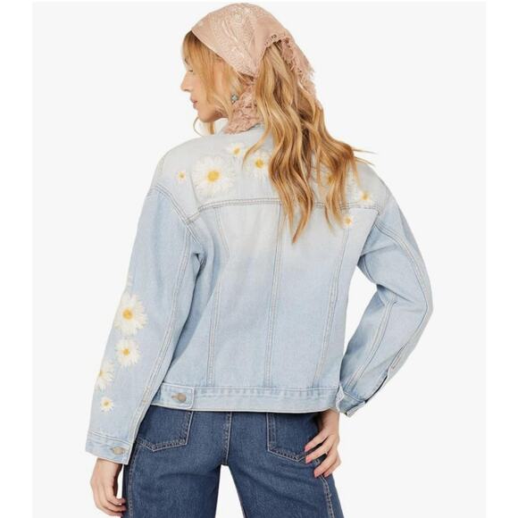 Driftwood Daisy Embroidered Denim Jean Jacket XL New - Picture 2 of 9